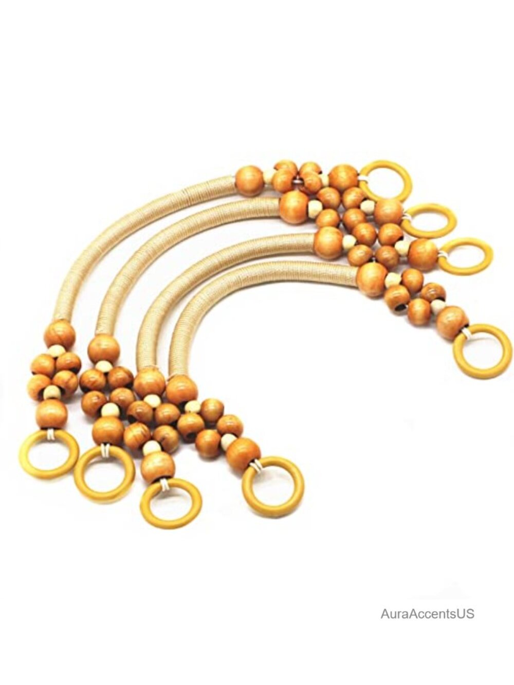 Wood Beaded Rope Purse Straps Handles Replacement DIY Bag Accessories